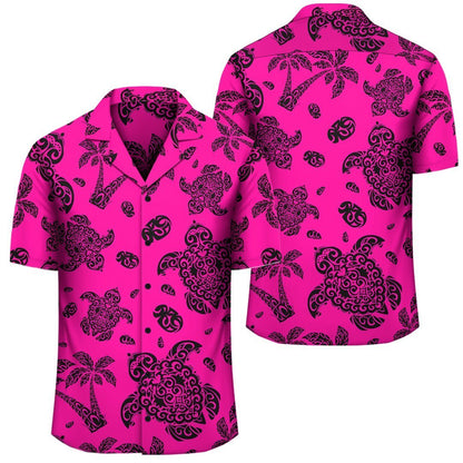 Polynesian Turtle Palm And Sea Pebbles Pink Hawaiian Shirt