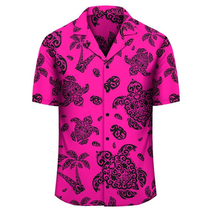 Polynesian Turtle Palm And Sea Pebbles Pink Hawaiian Shirt