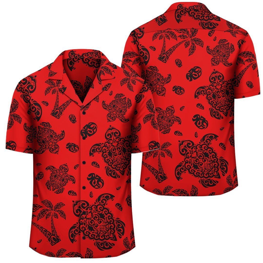 Polynesian Turtle Palm And Sea Pebbles Red Hawaiian Shirt