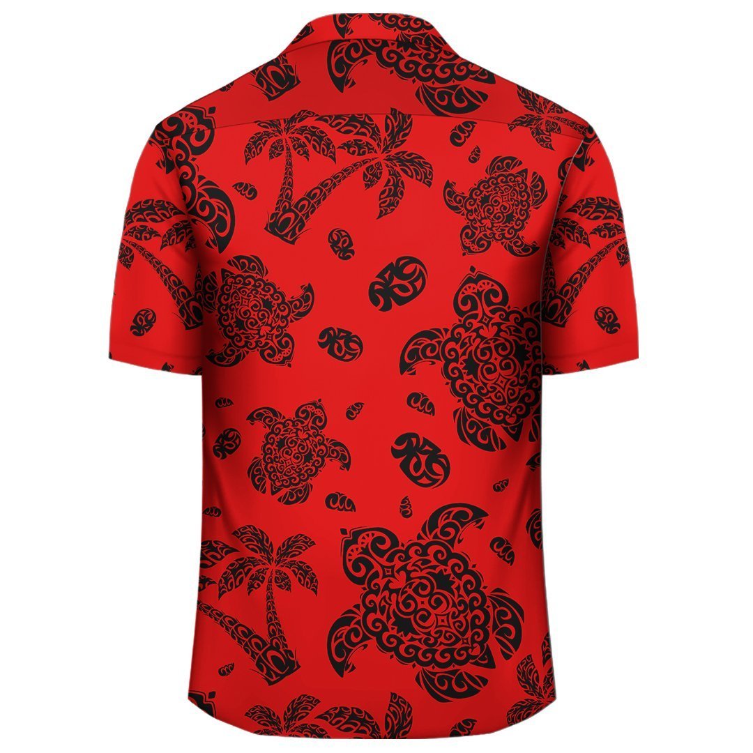 Polynesian Turtle Palm And Sea Pebbles Red Hawaiian Shirt