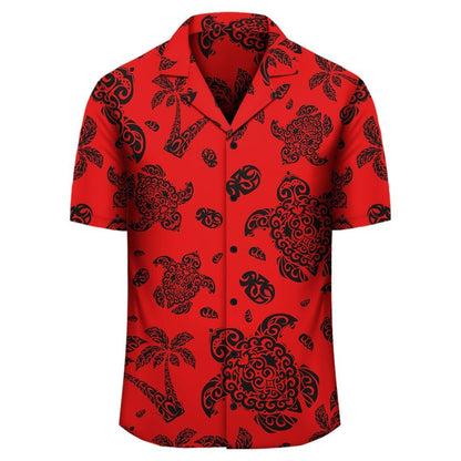 Polynesian Turtle Palm And Sea Pebbles Red Hawaiian Shirt