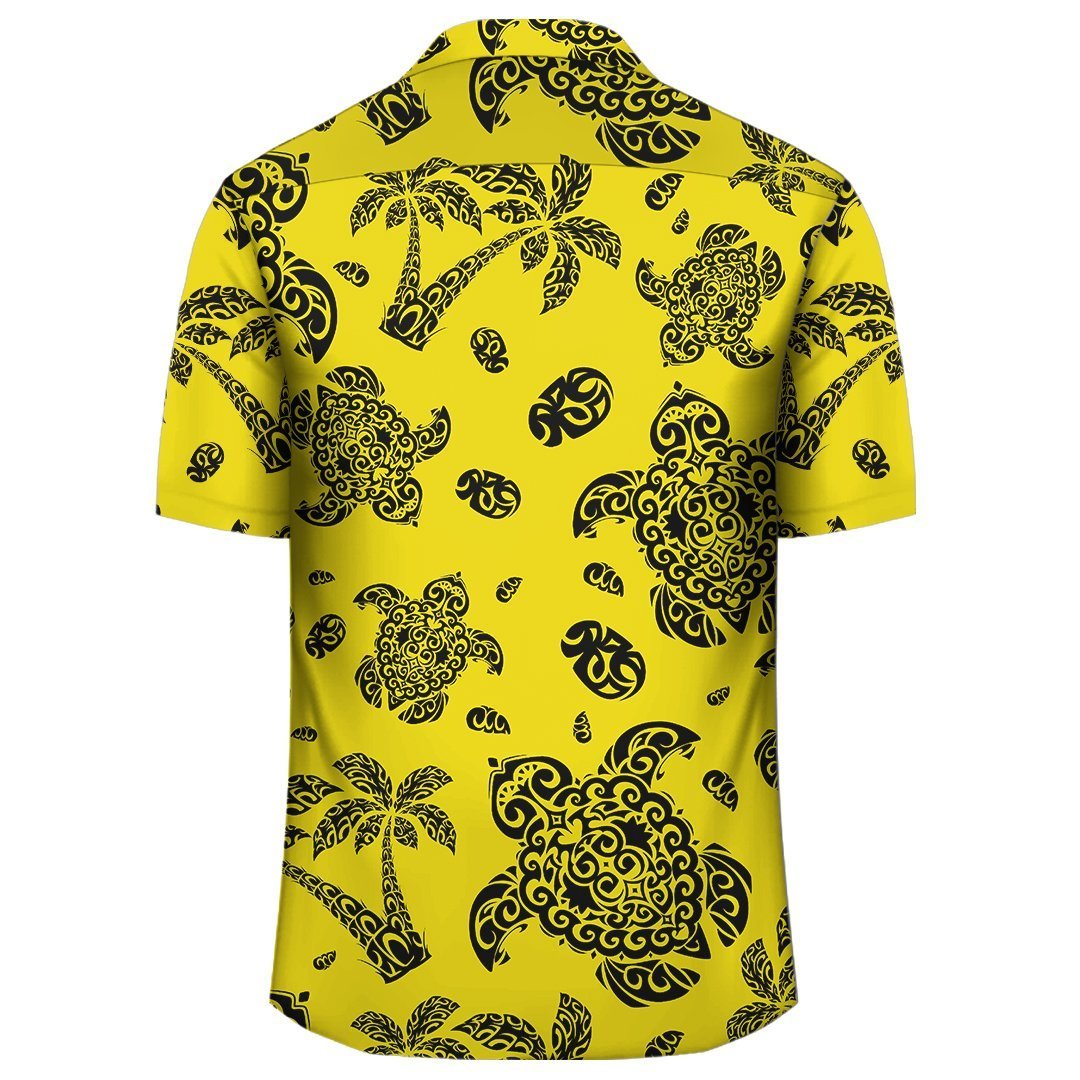 Polynesian Turtle Palm And Sea Pebbles Yellow Hawaiian Shirt