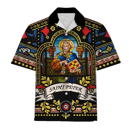 Hawaiian Outfit Pope St Peter Stained Glass Shirt