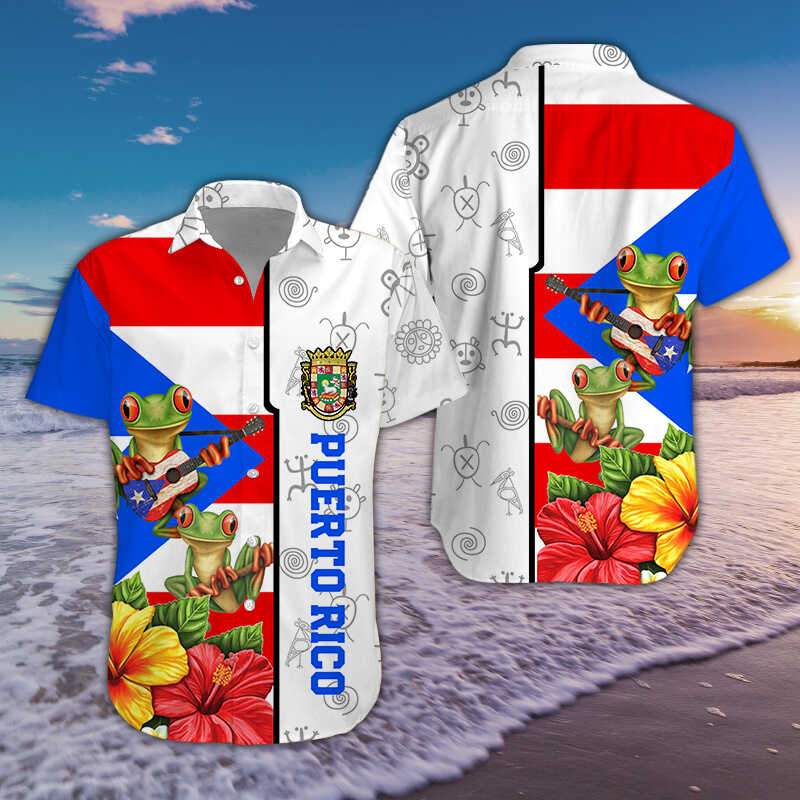 Amazing Hibiscus Puerto Rico Frog Hawaiian Shirts #Dh