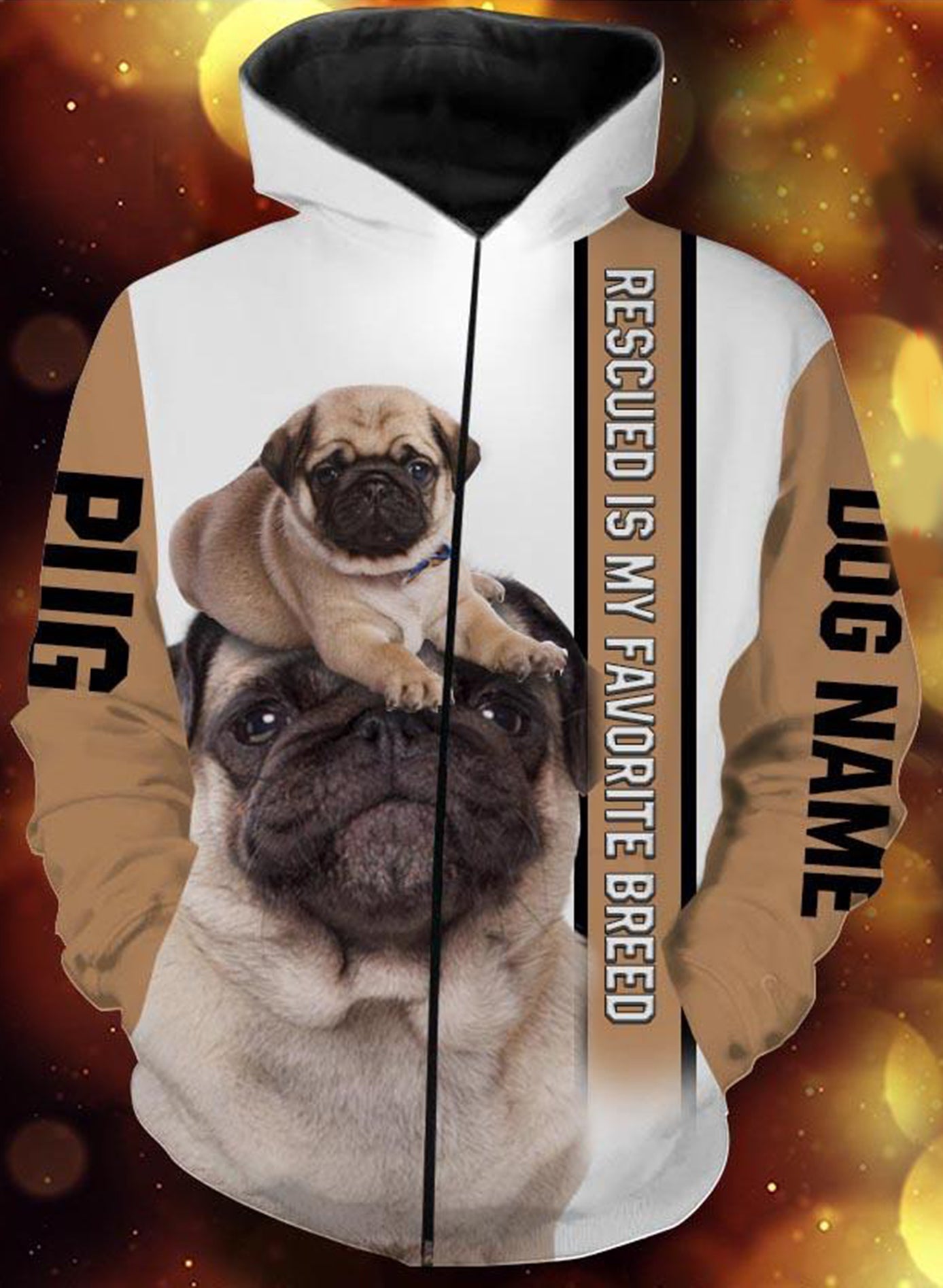 Personalized Pug dog name 3D full printing - TATS38 Zip up hoodie