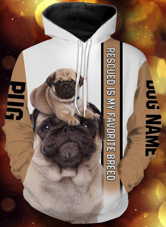 Personalized Pug dog name 3D full printing - TATS38 Hoodie