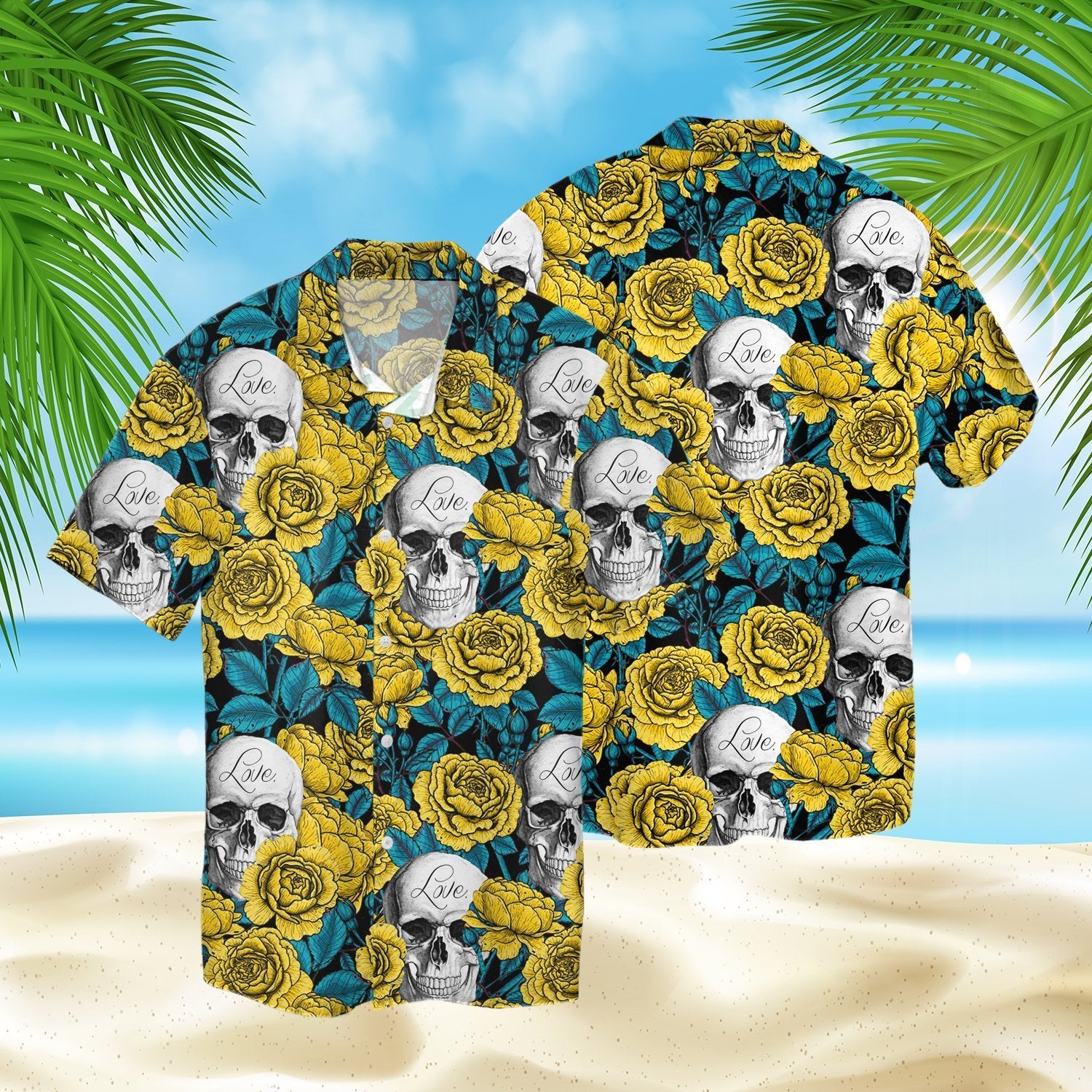 Yellow Tropical Flower Skull 3D Hawaiian Shirt SK-3HS01-Q172S01