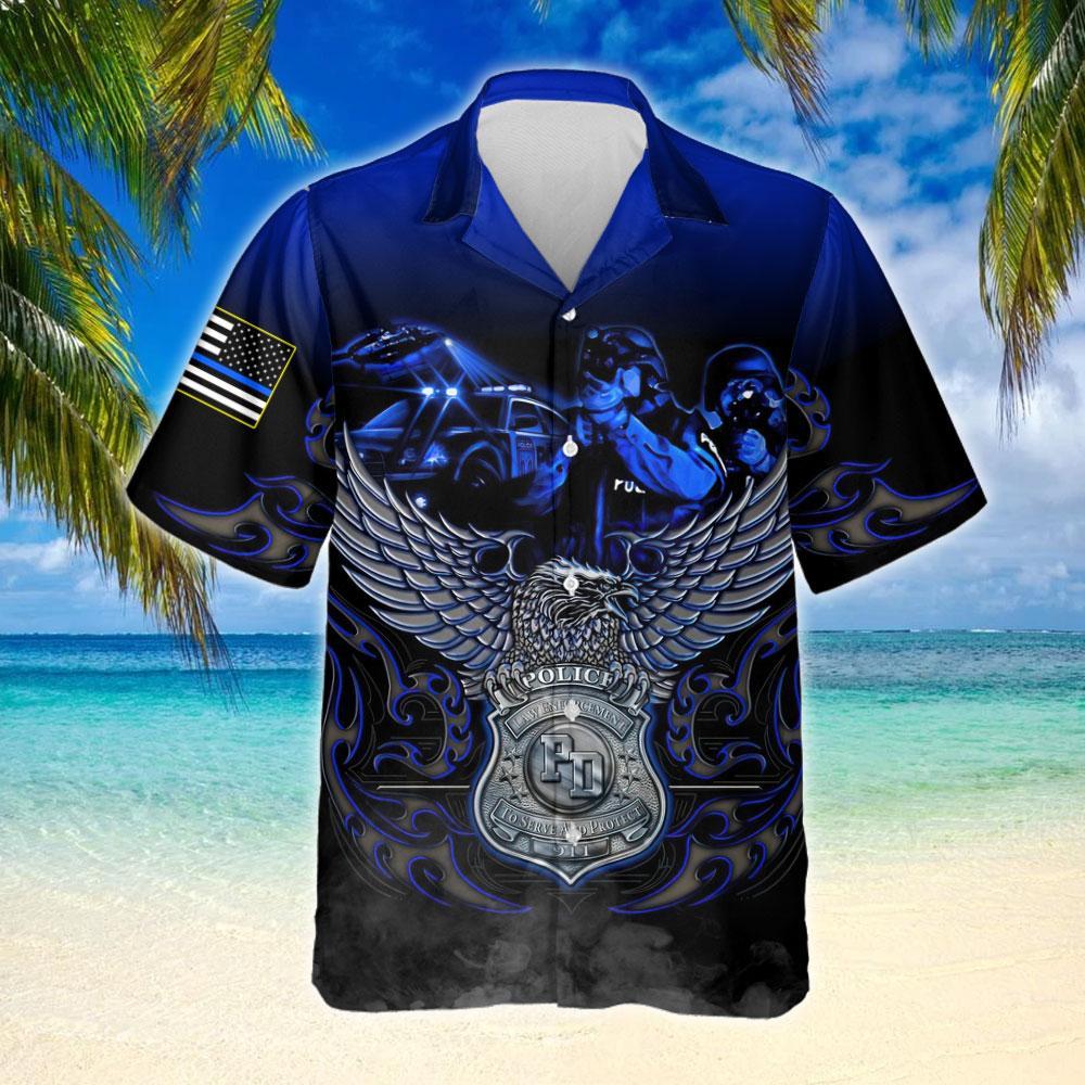 Proud US Police Duty Honor Courage Hawaiian Aloha Shirts #L