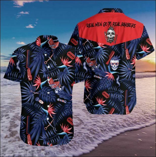 Real men go to real barbers hawaiian shirt