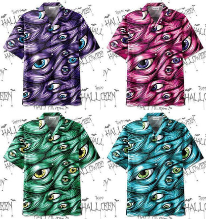 Happy Halloween Unisex Hawaiian Shirts Scary Eyes Many Colors