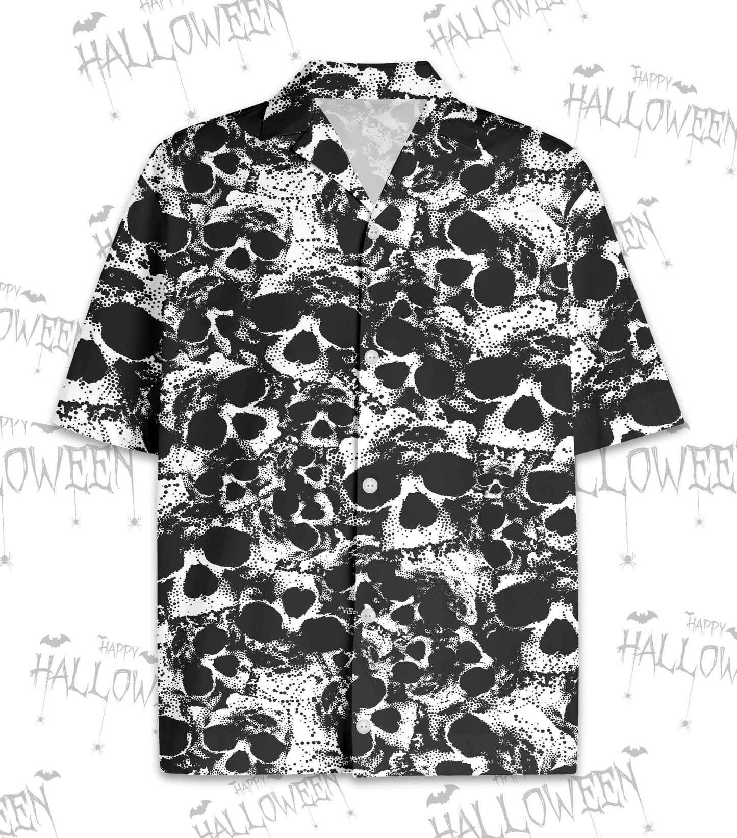 Retro Black Scary Skull Halloween Hawaiian Aloha Shirts