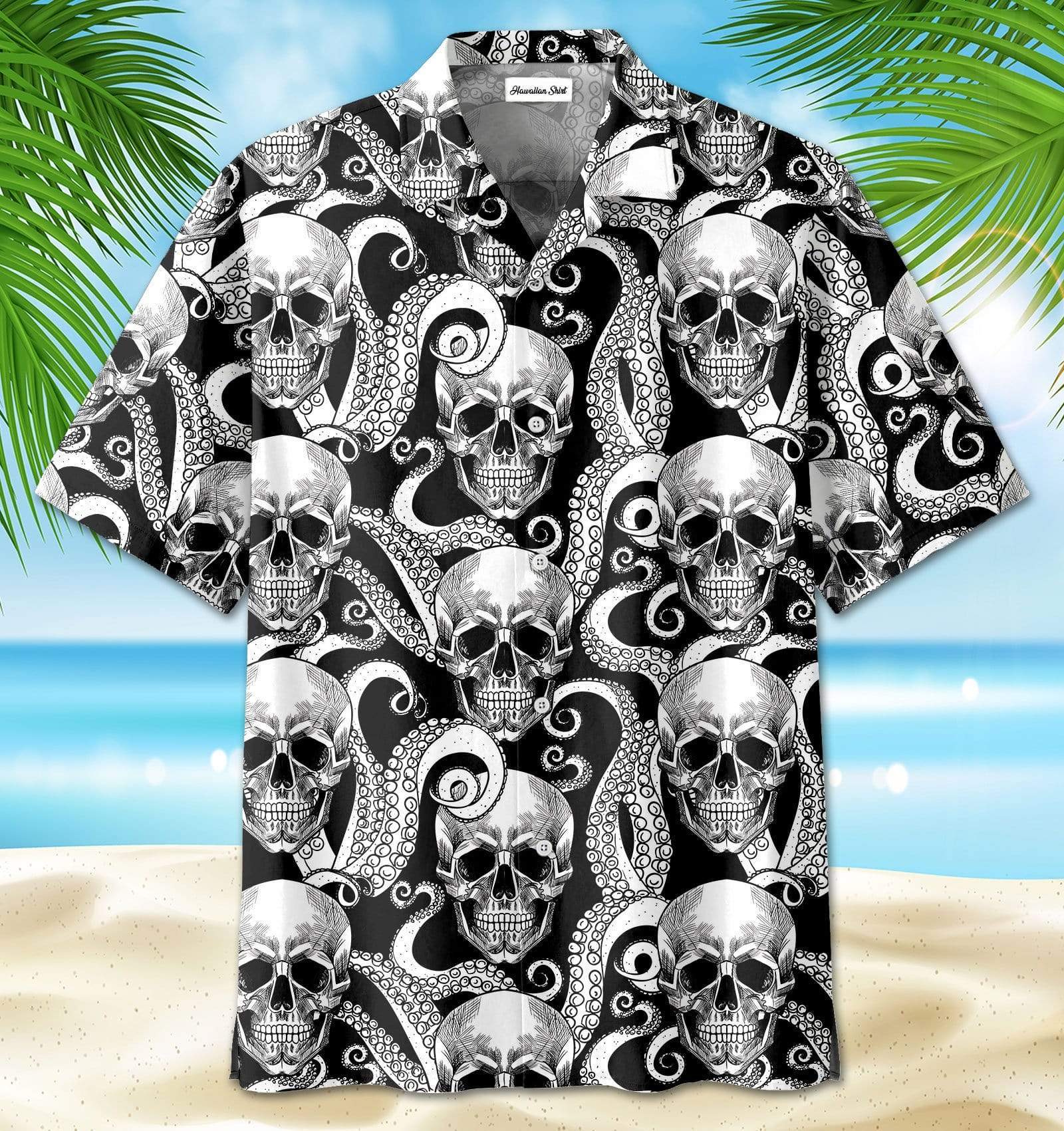 Cool Black Octopus Skull Halloween Hawaiian Aloha Shirts