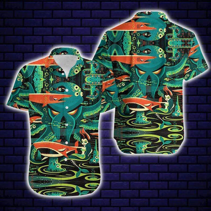 Amazing Octopus In Deep Sea Art Unisex Hawaiian Aloha Shirts #24521DH