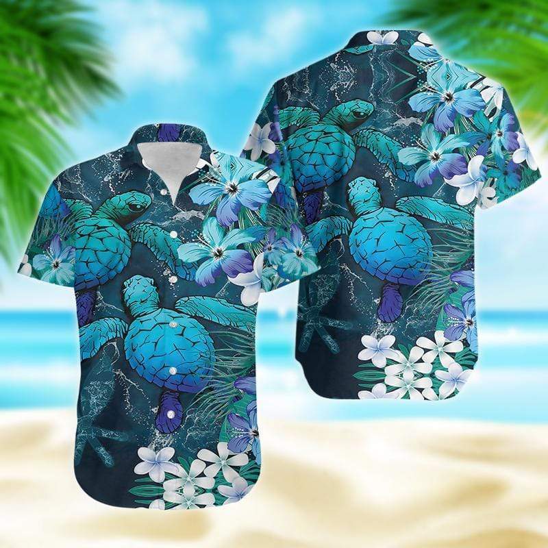 Blue Ocean Turtle Hawaiian Aloha Shirts