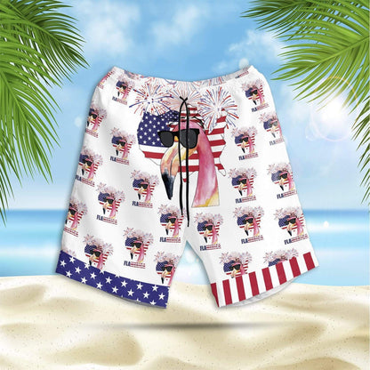 Flamingo Flamerica For 4th July Hawaiian Aloha Shirts or Beach Shorts #Dh