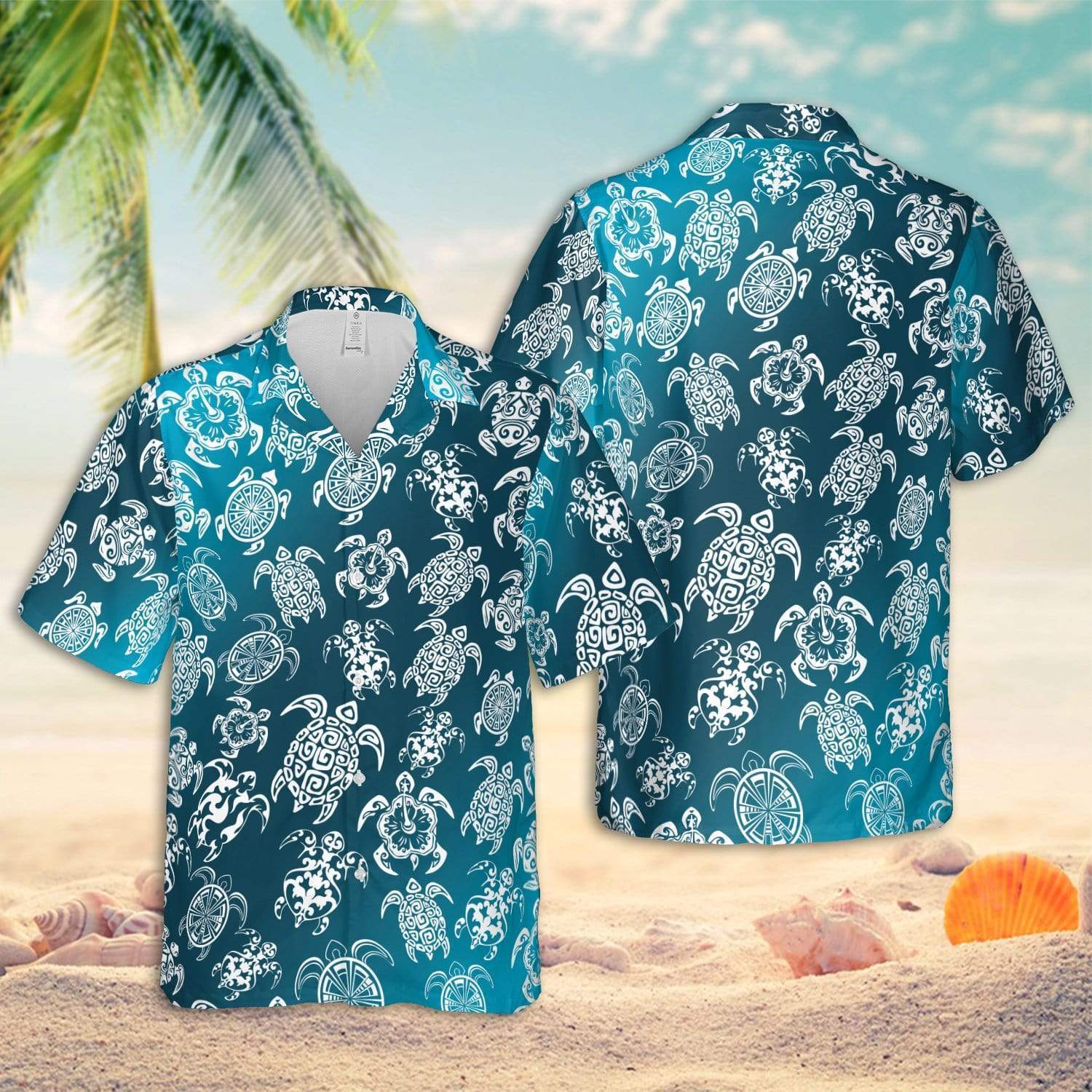 Blue Sea Turtle Honu Hawaiian Aloha Shirts #DH