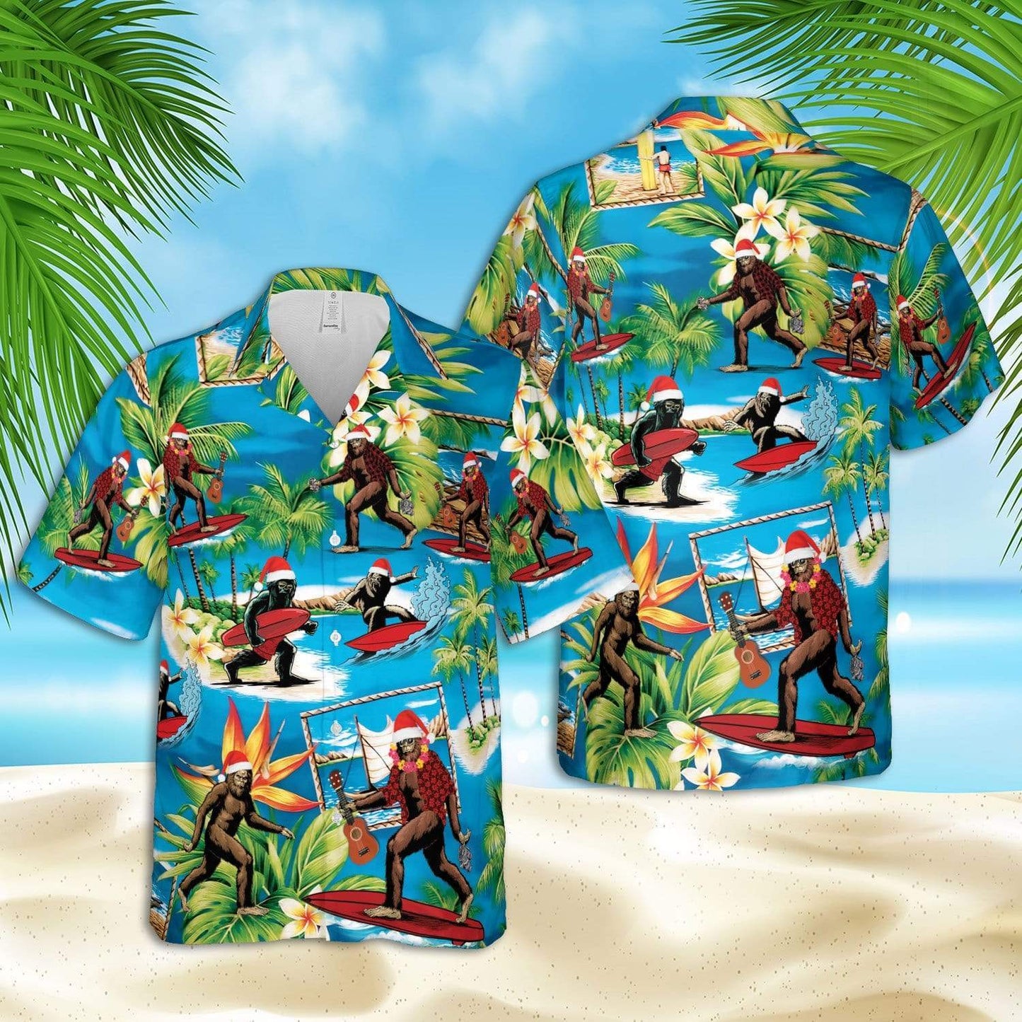 Hawaiian Aloha Shirts Christmas Santa Bigfoot #DH