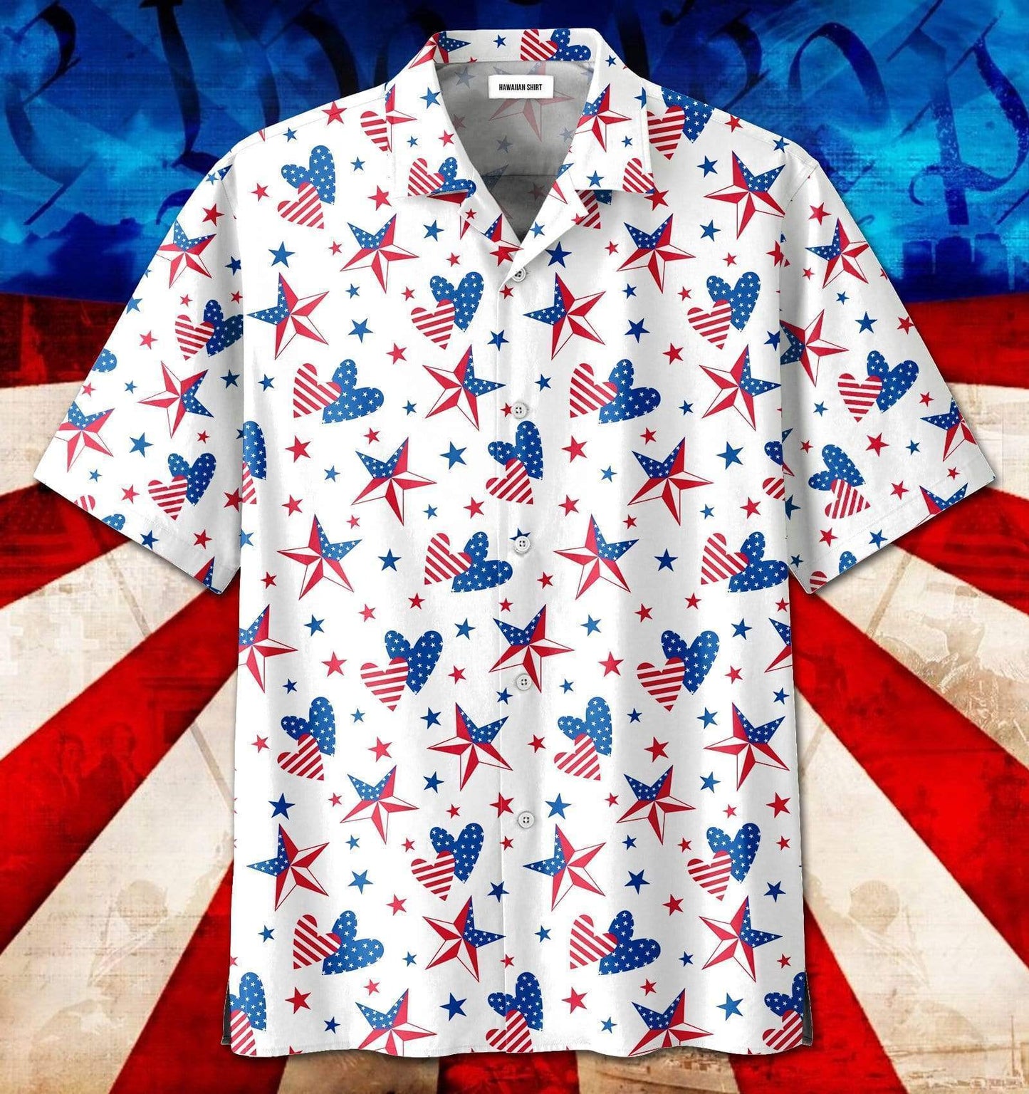 4th of July Star Heart US Flag Patriotism Unisex Hawaiian Aloha Shirts #13621DH