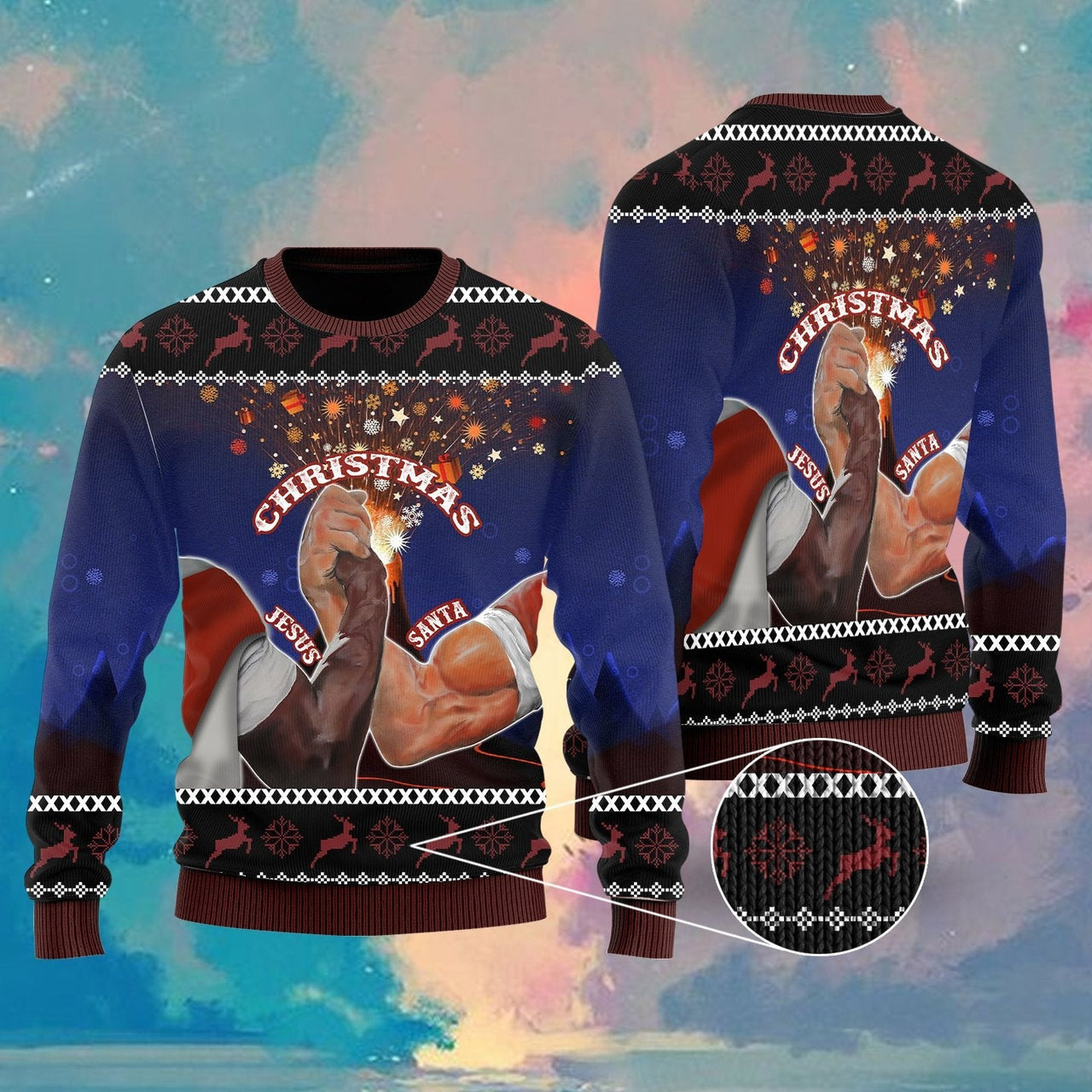 Santa And Jesus Christmas Ugly Christmas Sweater 