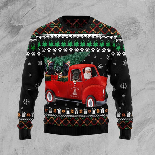 Scottish Terrier And Red Truck Ugly Christmas Sweater 