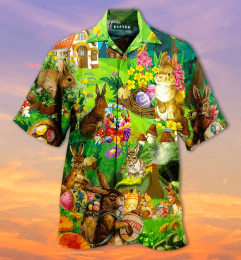 Happy Easter Bunny On Garden Green Hawaiian Shirt | For Men & Women | Adult | HW2287