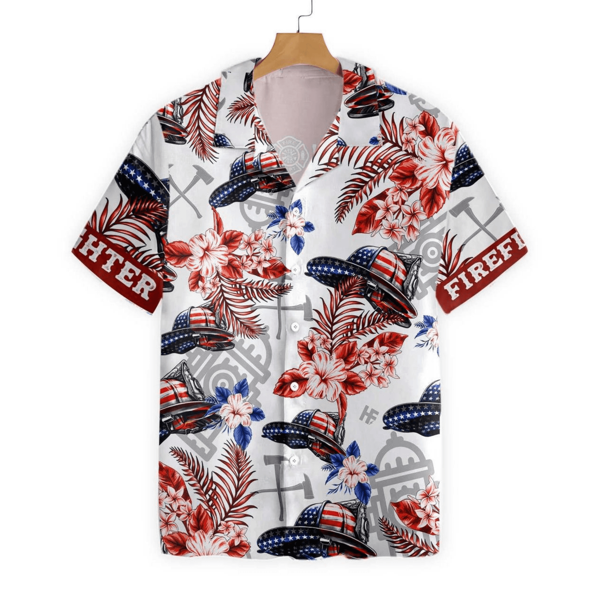 Firefighters - American Flag Helmet Red All Over Printed Hawaiian Shirt