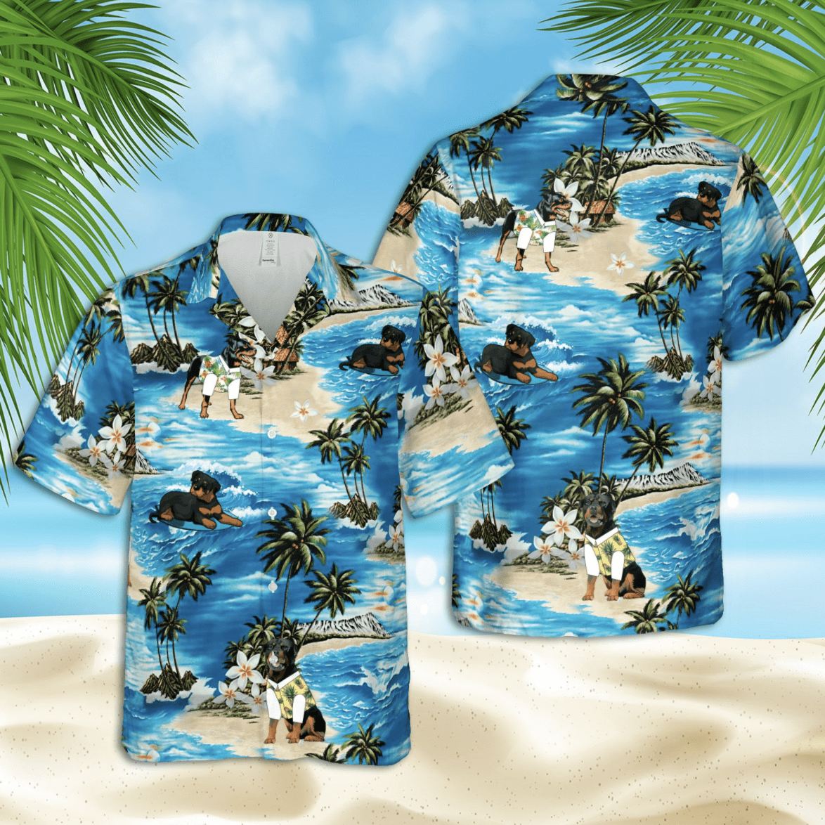 Rottweiler Dog Beach Vibe Tropical Hawaiian Aloha Shirts