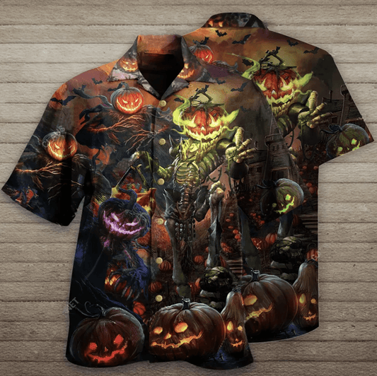 Halloween Scary Evil Pumkins Skeleton Grim Reaper Hawaiian Aloha Shirts #DH