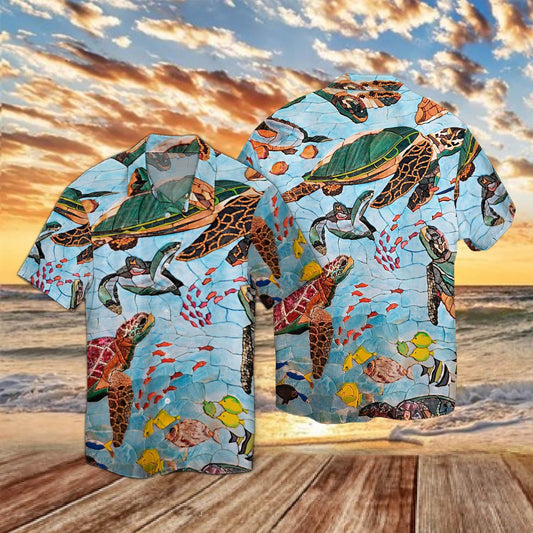 Sea Turtles In Ocean Mosaic Hawaiian Shirt | For Men & Women | Adult | HW6012