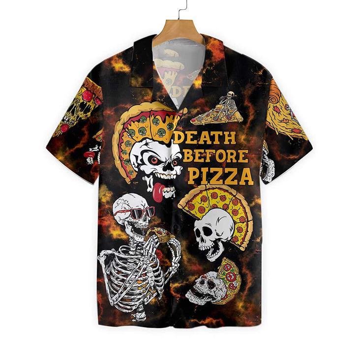 Skeleton Death Before Pizza Halloween Hawaiian Shirt | For Men & Women | Adult | HW8957