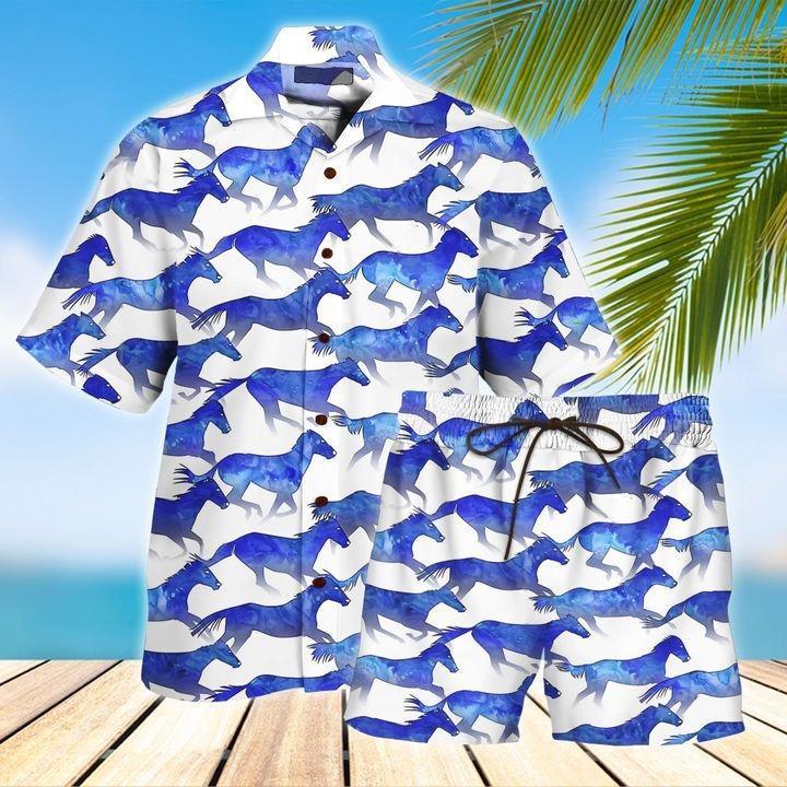 Horse Blue Hawaiian Shirt Set | Unisex | HS1052