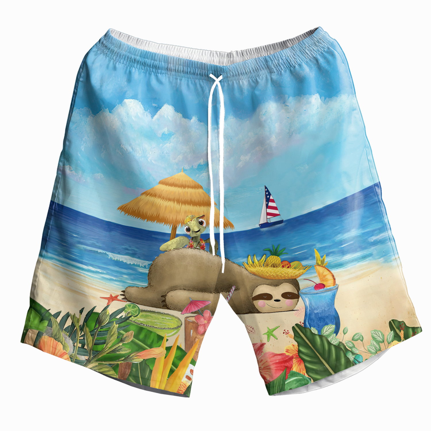 America Familleus - Turtle With Sloth Play On Beach Style Hawaii Shirt Short Hawaiian