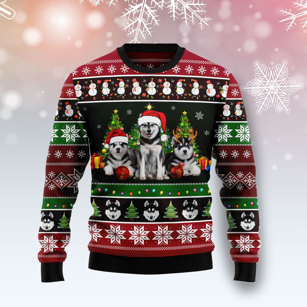 Siberian Husky Group Beauty Ugly Christmas Sweater 