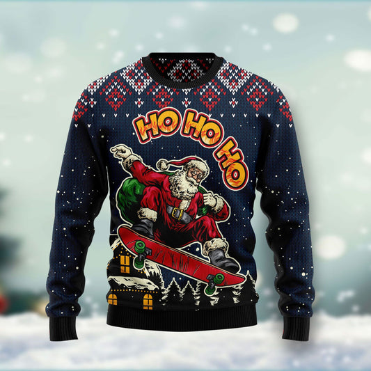 Skater Santa Claus Ho Ho Ho Ugly Christmas Sweater 