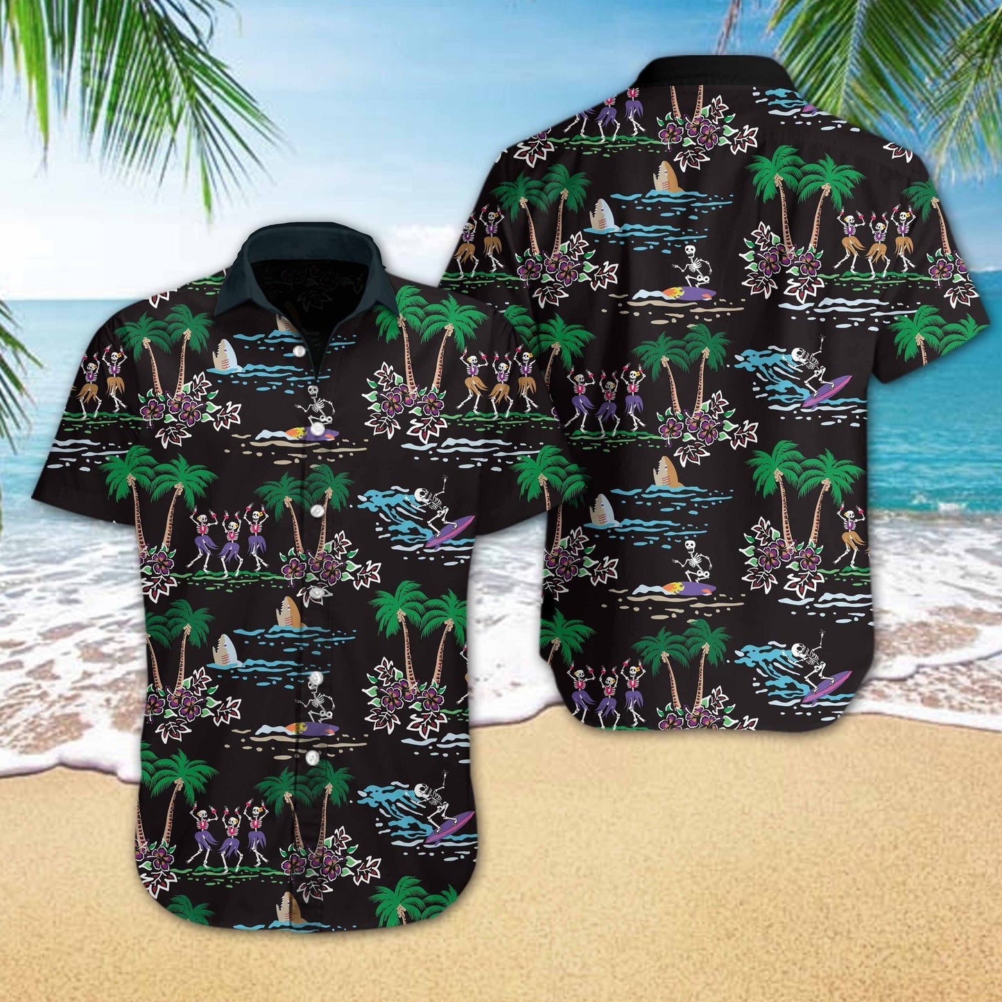 Skeleton Beach Halloween Hawaiian Shirt | For Men & Women | Adult | HW3047