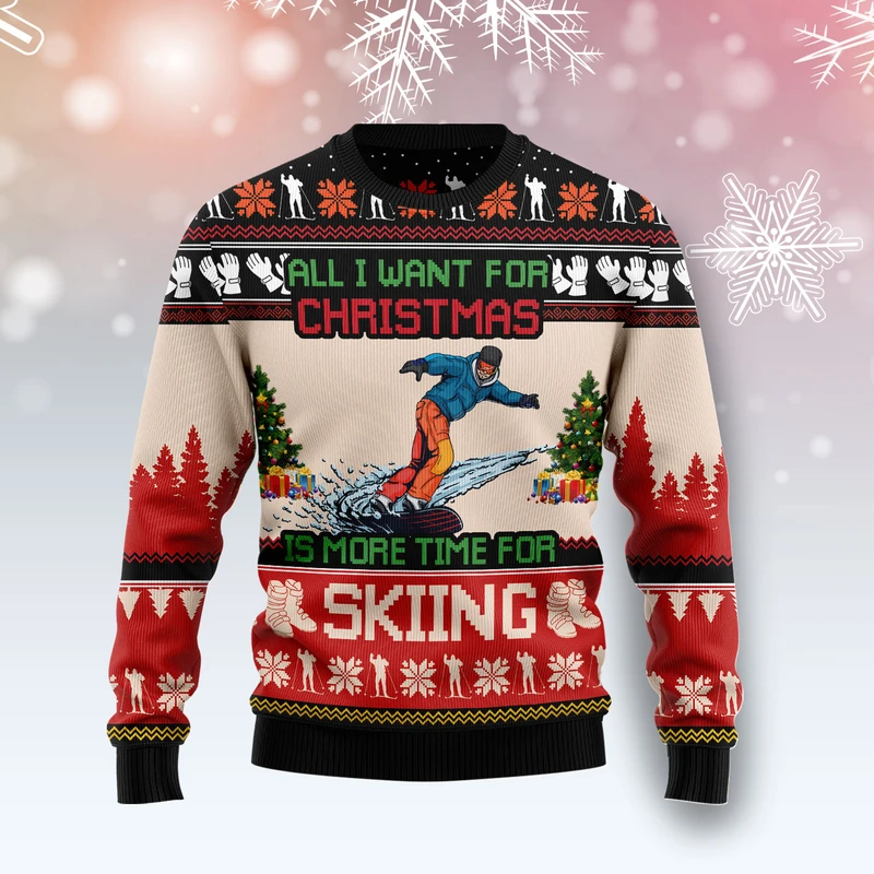 All I Want For Christmas Is Skiing Ugly Christmas Sweater 