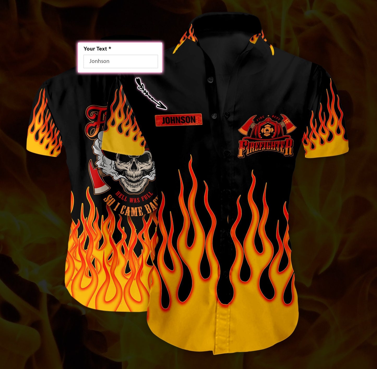 Skull Flame Firefighter Custom Hawaiian Shirt Personalized Came Black From Hell For Men