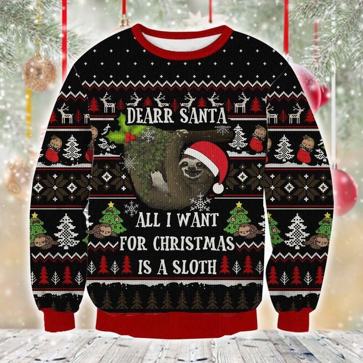 Sloth All I Want For Christmas Ugly Christmas Sweater 