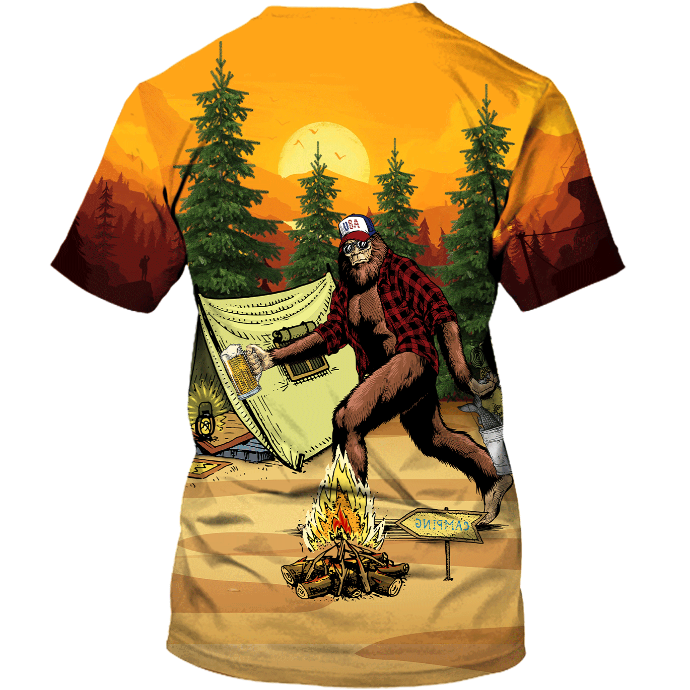 America Familleus - Bigfoot Go To Camping Style Hawaii Shirt Short Hawaiian Shirt