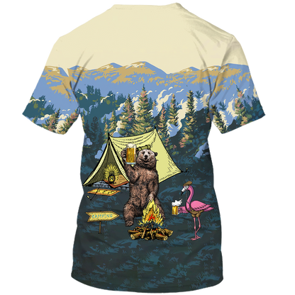 America - Happy Camper Bear & Flamingo Style Hawaii Shirt Hawaiian Shirt