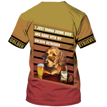 America - Beer & Golden Retriever Style Hawaii Shirt Hawaiian Shirt