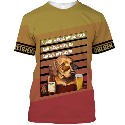 America - Beer & Golden Retriever Style Hawaii Shirt Hawaiian Shirt