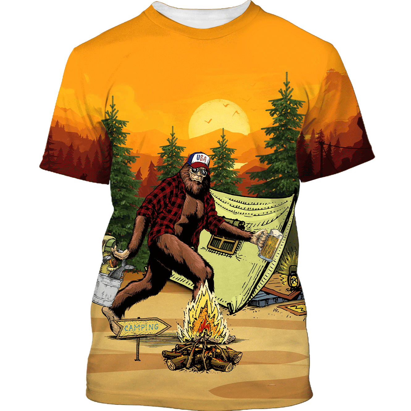 America - Bigfoot Go To Camping Style Hawaii Shirt Hawaiian Shirt