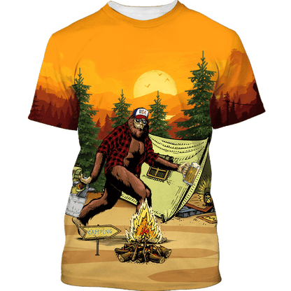 America - Bigfoot Go To Camping Style Hawaii Shirt Hawaiian Shirt