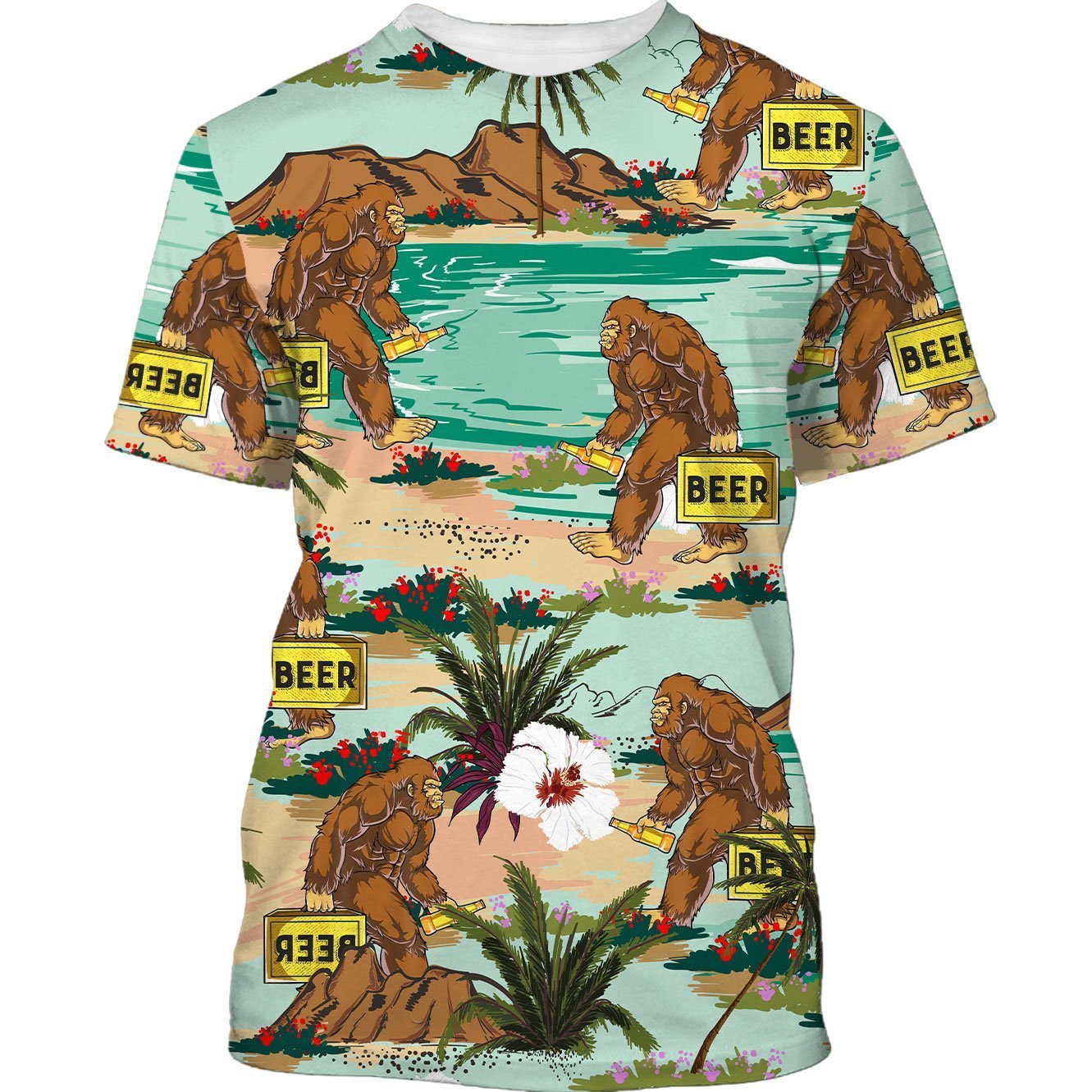 America - Bigfoot & Beer Go To Camping Style Hawaii Shirt Hawaiian Shirt