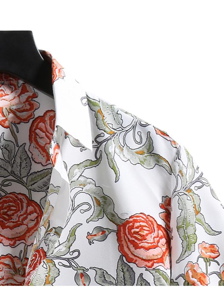 Casual Rose Printed Mens Short Sleeve Shirt Hawaiian