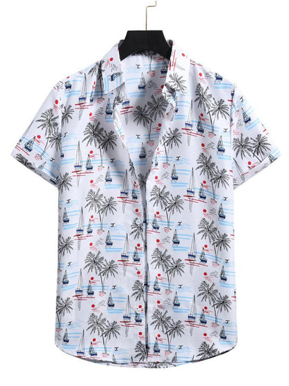 Mens Floral Hawaiian Vacation Button Down Short Sleeve Shirt