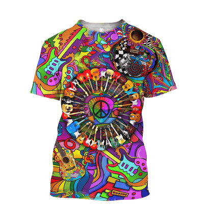 Amazing Guitar Hippie Color Hawaii Shirt Ml Unique Beach Hawaiian