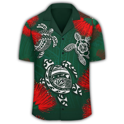 Hawaii Lehua Flowers Turtle Poly Hawaiian Shirt - Ser Style - AH