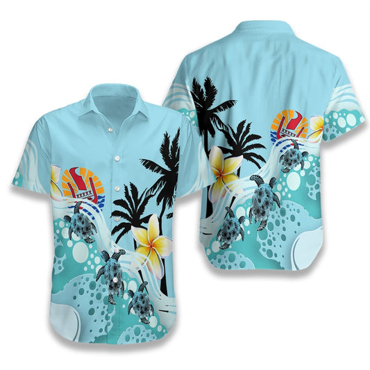 Tahiti Blue Turtle Hibiscus Hawaiian Shirt | For Men & Women | Adult | HW4024